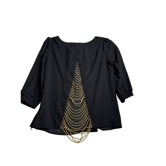Vtg Y2K Windsor Black Gold Beaded Back Neckline Detail Sheer Top M Whimsygoth - Picture 3 of 7